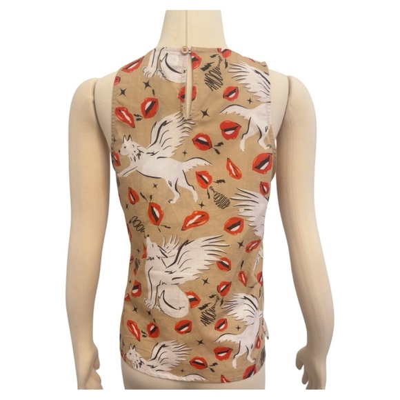 LAS SURENAS Wolf Kisses Amore Lip Print Linen Sleeveless Top Camisole Blouse NEW - Picture 11 of 15